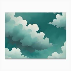 Seamless Pattern Featuring Stylized, Soft White Clouds Against A Teal Background, Reminiscent Of A Whimsical Sky Canvas Print