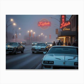 Flux Schnell A Misty Evening Scene Of A Nostalgic 1980s Street 0 Leinwandbild