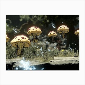 Mushrooms Flying In The Air Canvas Print