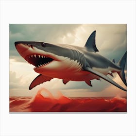 An Image Of A Great White Shark With Its Mouth Open, Revealing Sharp Teeth Canvas Print