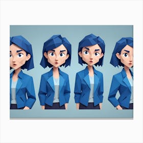 Animated Girl With Different Expressions In A Blue Jacket Canvas Print