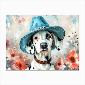 Dalmatian in blue hat Canvas Print