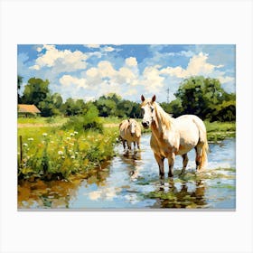 Horses Painting In Cotswolds, England, Landscape 2 Canvas Print