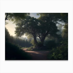 Oak Tree Majestically Positioned In The Heart Of The Forest Canvas Print