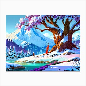 Snowy Mountain Scene Canvas Print