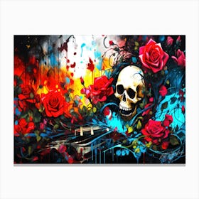 Skull And Roses 2 - Halloween Inspired Canvas Print