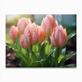 Pink Tulips In The Garden 2 Canvas Print