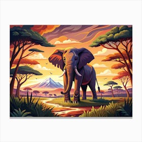 Elephant In The African Savanna Canvas Print