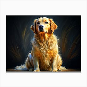 Golden Retriever Sitting On A Wooden Surface Canvas Print