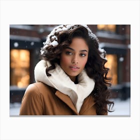 Beautiful African American Woman In Winter Canvas Print