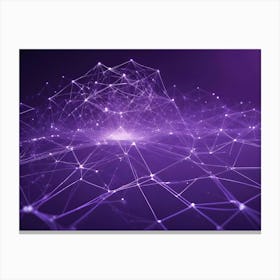 A 3d Abstract Background Of Interconnected Dots And Lines Forming A Network Structure, Glowing With Purple Light Canvas Print