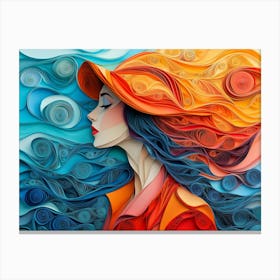 Paper Quilling Woman with Retro Hat Canvas Print