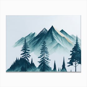 Mountain And Forest In Minimalist Watercolor Horizontal Composition 408 Canvas Print