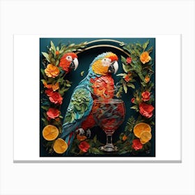 Parrot With A Glass Of Wine Canvas Print