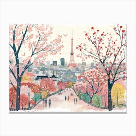 Tokyo Cherry Blossom Landscape Watercolour Canvas Print