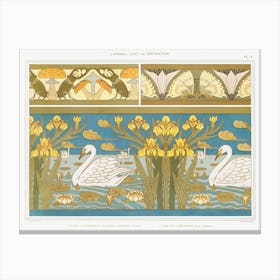 Stag Beetles And Mushrooms, Wood Sorrels And Butterflies; Swans, Irises And Water Lilies, Cloisonné Enamel From The Animal In The Decoration (1897), Maurice Pillard Verneui Canvas Print