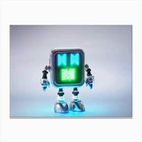 Cheerful Cybernetic Robot Icon Emitting A Holographic Glow Neon Circuitry Visible Metallic Sheen Canvas Print