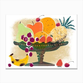 Fresh Fruits On A Vintage Glass Stand Food Still Life Canvas Print