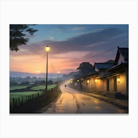 Village At Dusk paintings art print Canvas Print