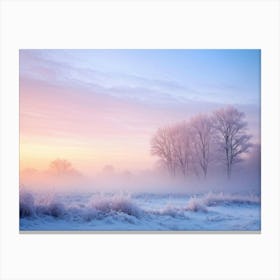 Winter Landscape Ensnared In A Delicate Fog Smoke Wisps Intertwine With An Ethereal Palette Of Baby Canvas Print