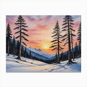 White Blanket Over the Wilderness Sunset In The Mountains Canvas Print