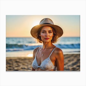 Beautiful Woman On The Beach Canvas Print