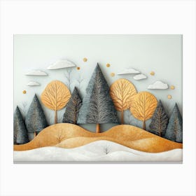 3d Gray Orange Landscape Canvas Print