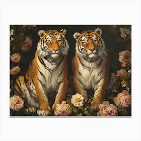 Floral Animal Illustration Tiger 1 Canvas Print