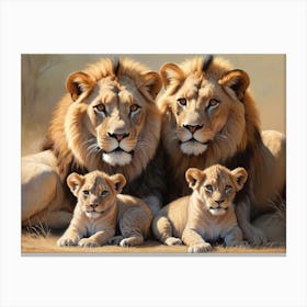 Family Of Lions Portrait Wildlife Canvas Print