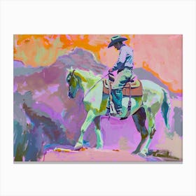 Neon Cowboy In Rocky Mountains 5 Painting Canvas Print