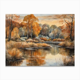 Autumn Pond Landscape Painting (39) Canvas Print