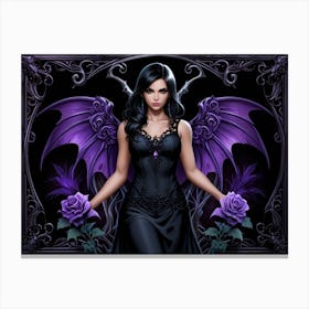 Gothic Girl With Purple Wings Canvas Print