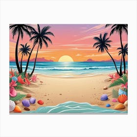 Sunset Beach Scene Canvas Print