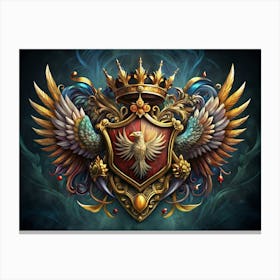 Golden Coat Of Arms With Crown And Feathers 1 Canvas Print