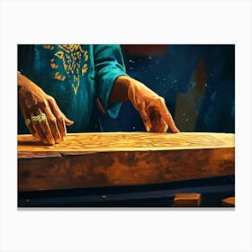 Man Carving A Wooden Board Canvas Print