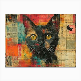 The Rebuff: Ornate Illusion in Contemporary Collage. Cat With Yellow Eyes Canvas Print