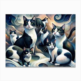 Black And White Cats In A Dreamy Setting Canvas Print