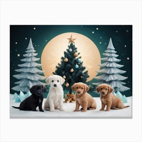 Christmas Dogs with Christmas Trees Canvas Print