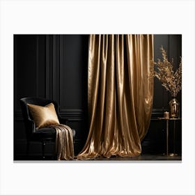 Curving Gold Drapery Cascades Down A Rich Brown Wall The Silken Material Emulating The Fluidity And (7) Canvas Print