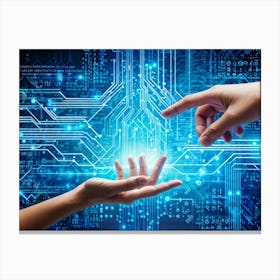 Abstract Cyber Concept Art Depicting A Human Hand And Artificial Intelligence Robotic Finger Almost (4) Canvas Print