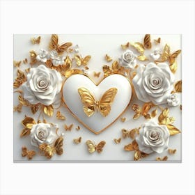 Gold Roses And Butterflies Canvas Print