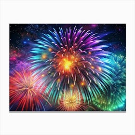 Colorful Fireworks Display Against A Starry Sky Canvas Print