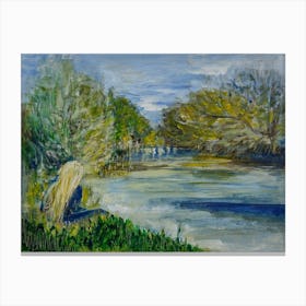 Living Room Wall Art With Girl by The River Canvas Print