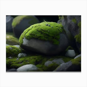 Small Moss And Lichen Growing Between Rocks Canvas Print