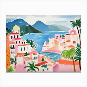 Amalfi Coast Cute Watercolour Illustration 1 Canvas Print