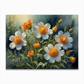 White And Orange Flowers Canvas Print