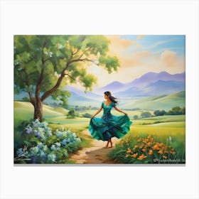 Girl In A Green Dress Canvas Print