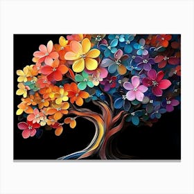 3d Tree Abstract Colorful Flower on Black Canvas Print