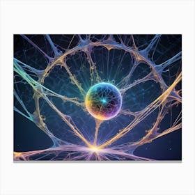 An Abstract Representation Of A Glowing Orb Encased In A Web Like Structure, Symbolizing Energy, Connection, And The Universe Canvas Print