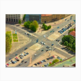 Aerial View Of Cars In A Road Junction In A Street Of Berlin City Canvas Print